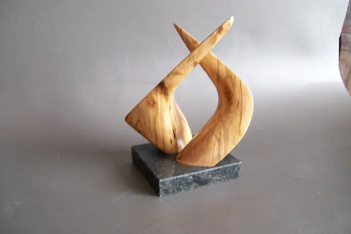 Crossing Tips, wood sculpture by Mel Derzaph